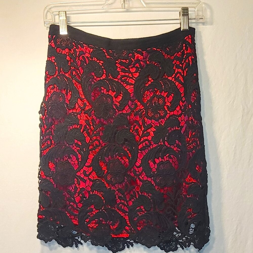 Popsy | Womens Vintage Romantic Goth Lace Skirt Size S - Black/Red